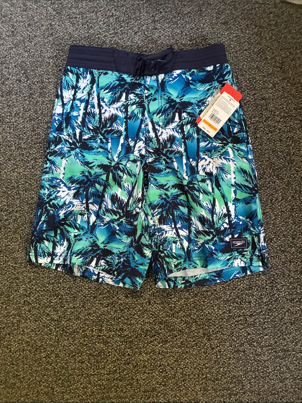 Speedo Men’s Teal & Navy Palm-Print Swim Trunks